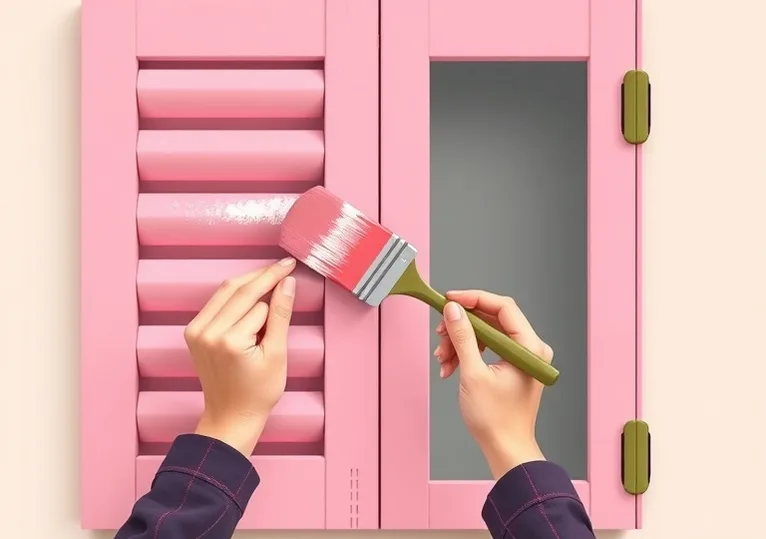 Mise en peinture au pinceau de volets et d'encadrements en bois