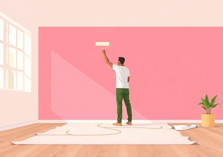 Peintre appliquant la peinture au rouleau sur un mur de salon